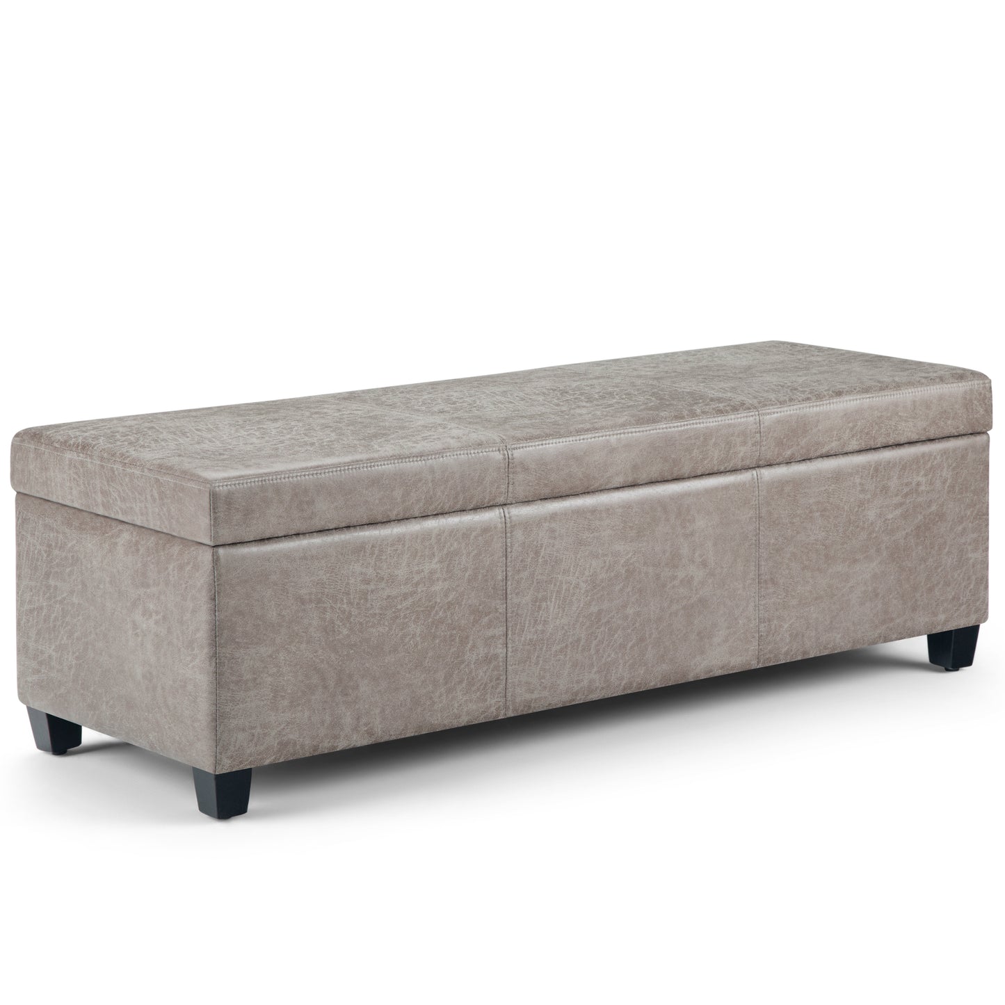 Avalon 48 inch Wide Storage Ottoman Bench in Distressed Grey Taupe Vegan Leather