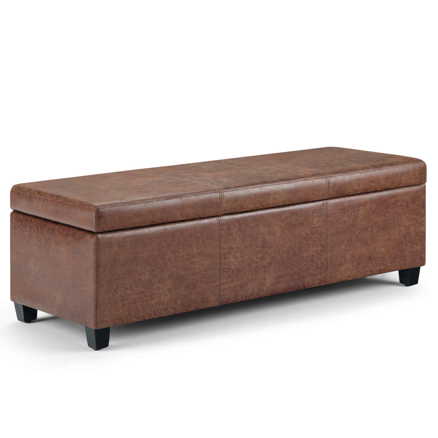 Avalon 48 inch Wide Storage Ottoman Bench in Distressed Umber Brown Vegan Leather