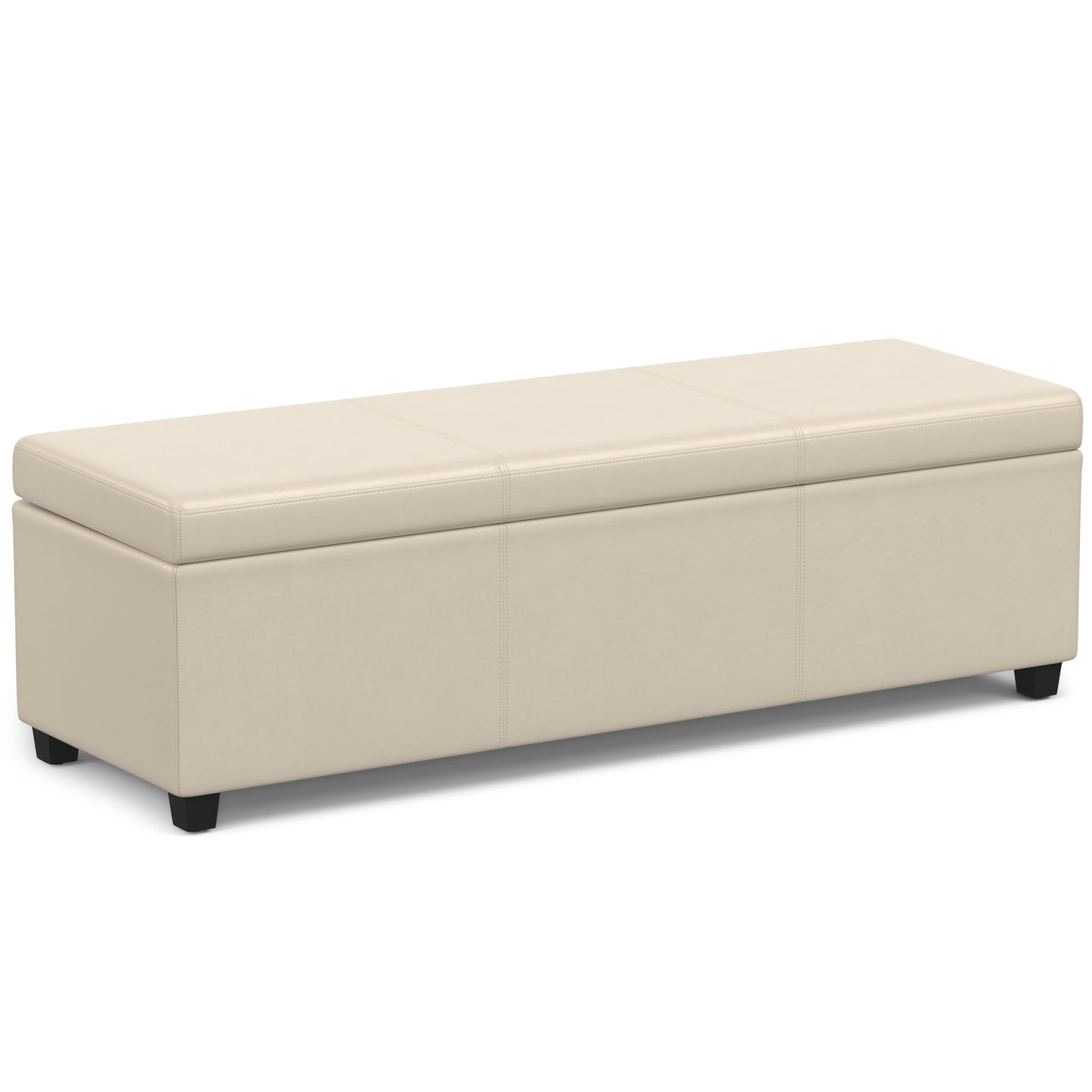Avalon 54 inch Wide Extra Large Storage Ottoman Bench in Satin Cream PU Faux Leather