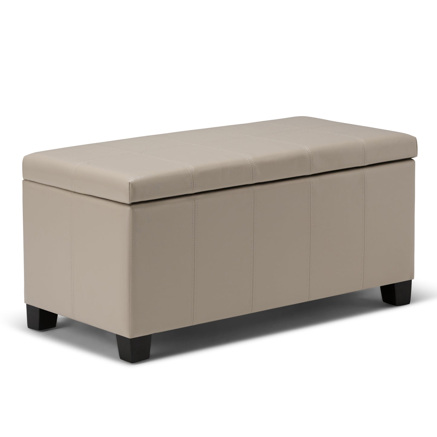 Dover 36 inch Wide Storage Ottoman Bench in Satin Cream Vegan Leather