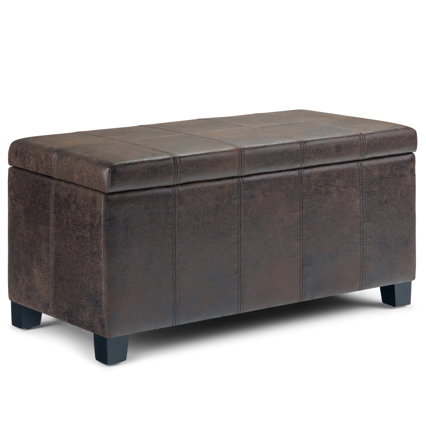 Dover 36 inch Wide Storage Ottoman Bench in Distressed Brown Vegan Leather