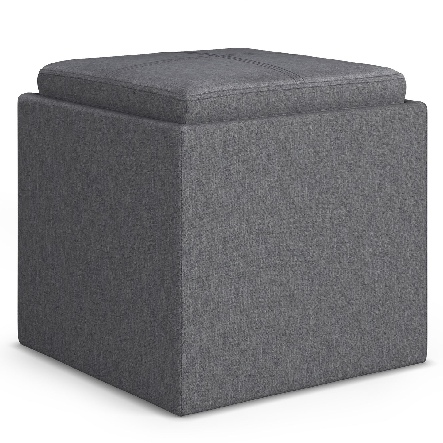 Rockwood 17 inch Wide Cube Storage Ottoman with Tray in Slate Grey Linen-Look Fabric
