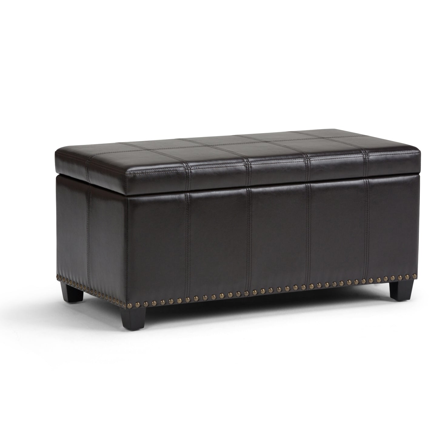 Amelia 33 inch Wide Storage Ottoman Bench in Tanners Brown Vegan Leather