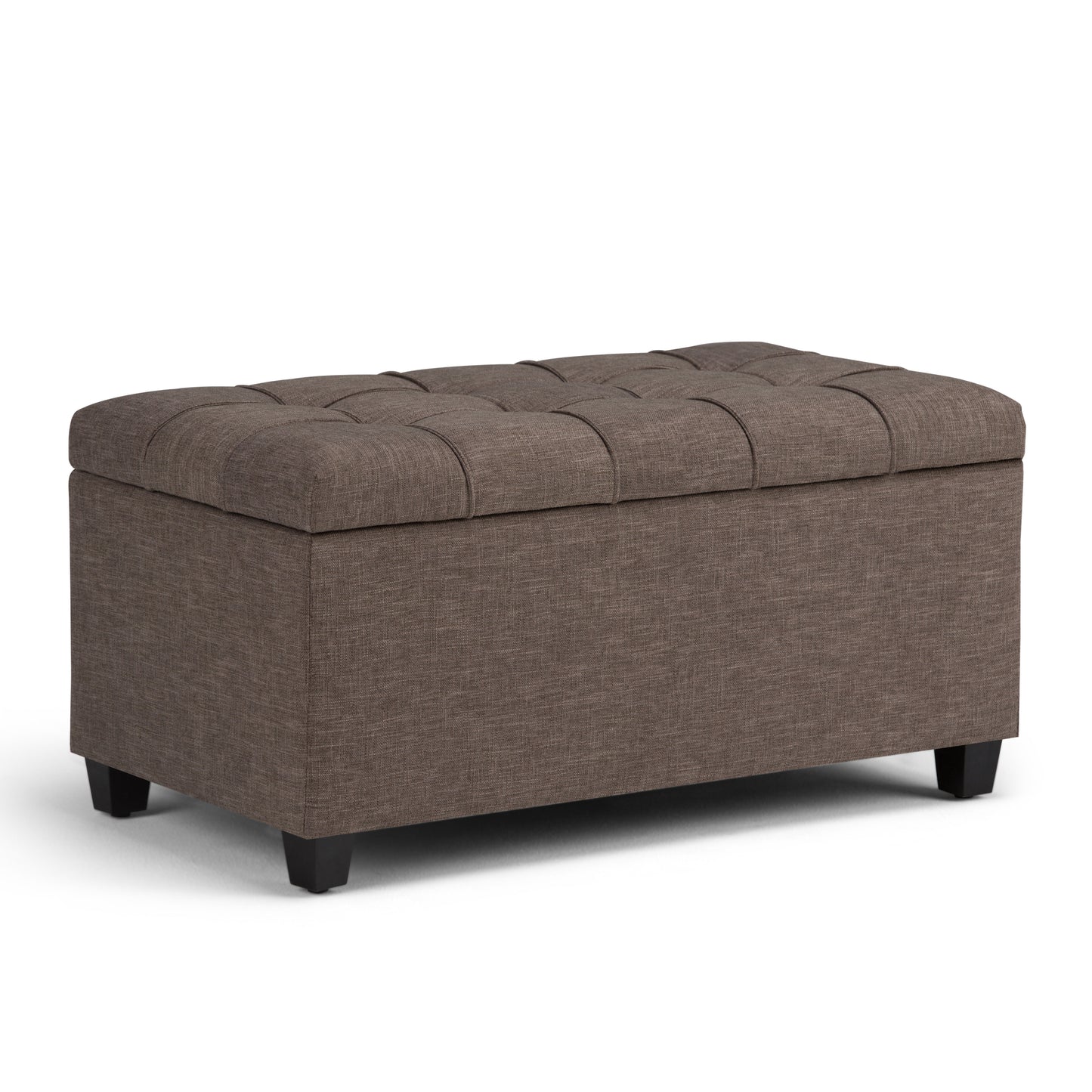 Sienna 33 inch Wide Storage Ottoman Bench in Fawn Brown Linen-Look Fabric