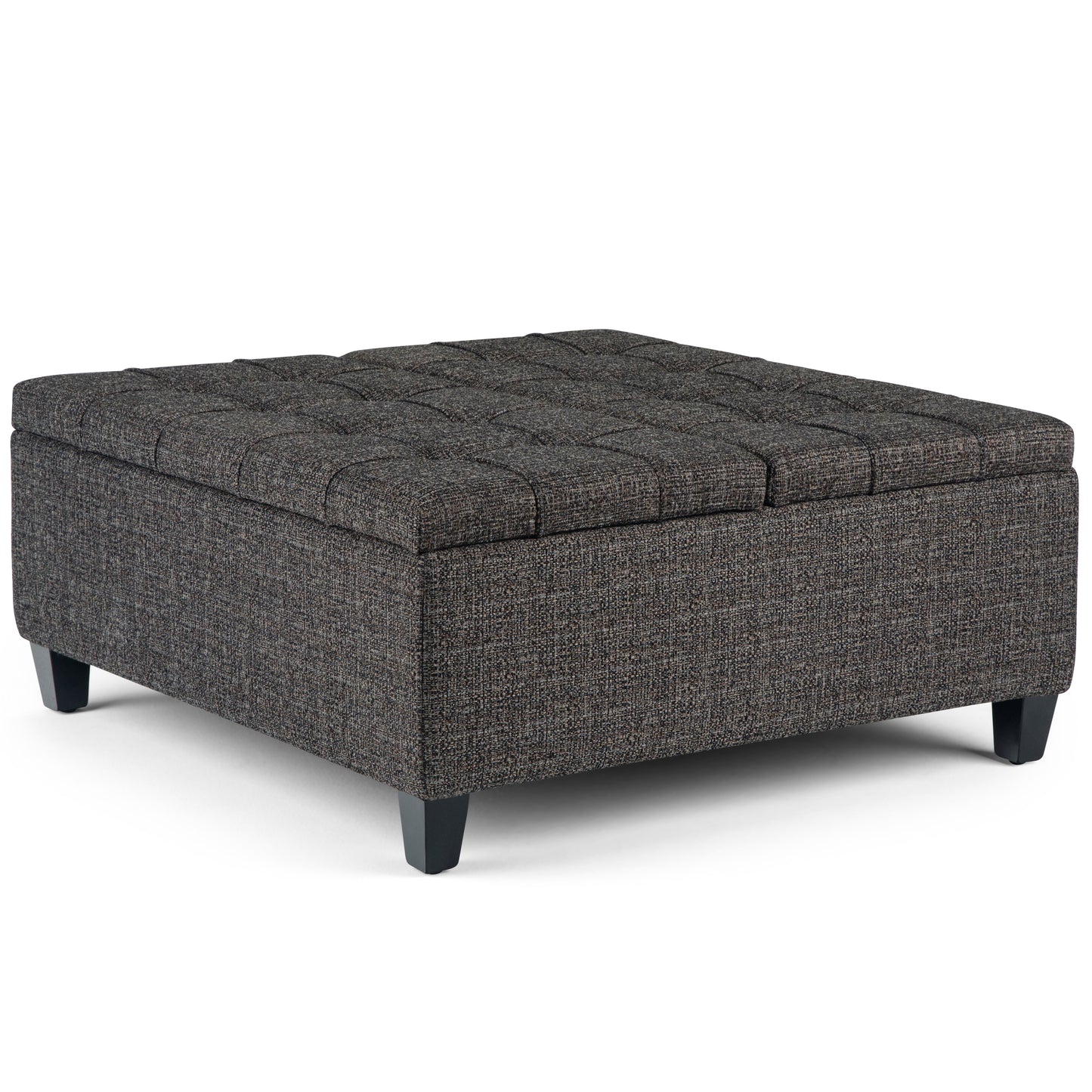 Harrison 36 inch Wide Coffee Table Storage Ottoman in Ebony Tweed Look Fabric