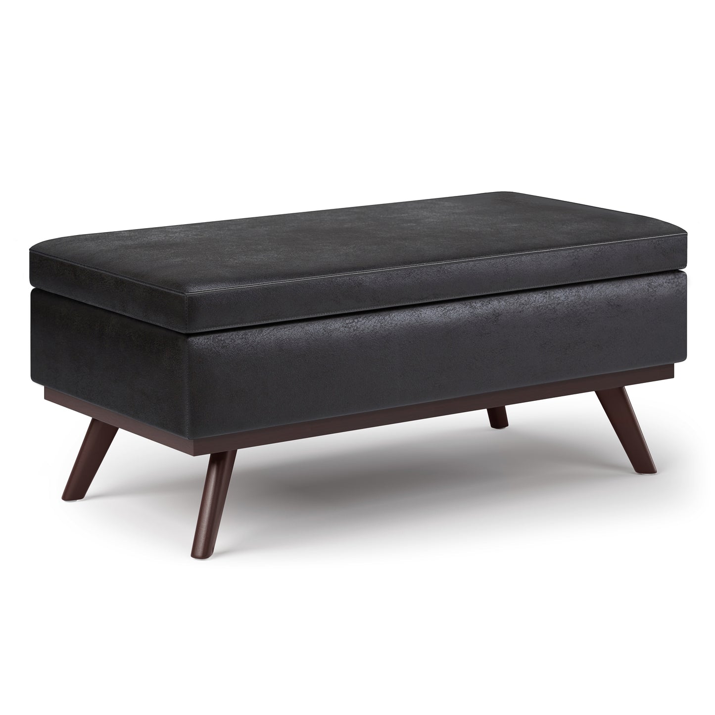 Owen 42 inch Wide Lift Top Large Coffee Table Storage Ottoman in Distressed Black Vegan Leather