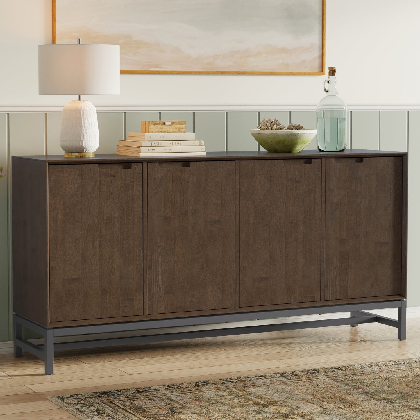 Banting 72 inch Wide Solid Wood 4 Door Sideboard Buffet in Walnut Brown