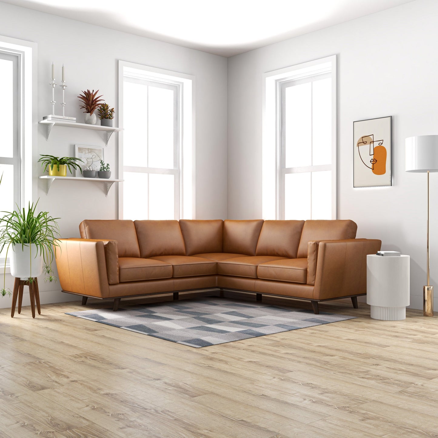 Erman Tan Leather Corner Sofa - Luxurious Seating