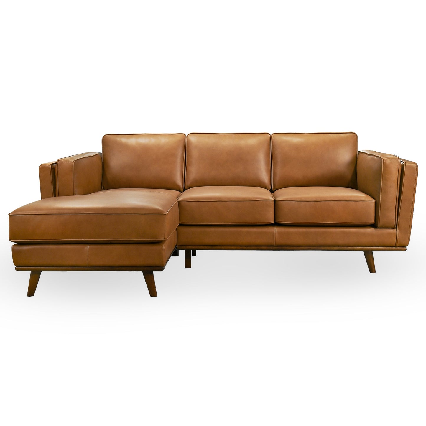 90" Tan Leather 3 Seat Sectional Sofa