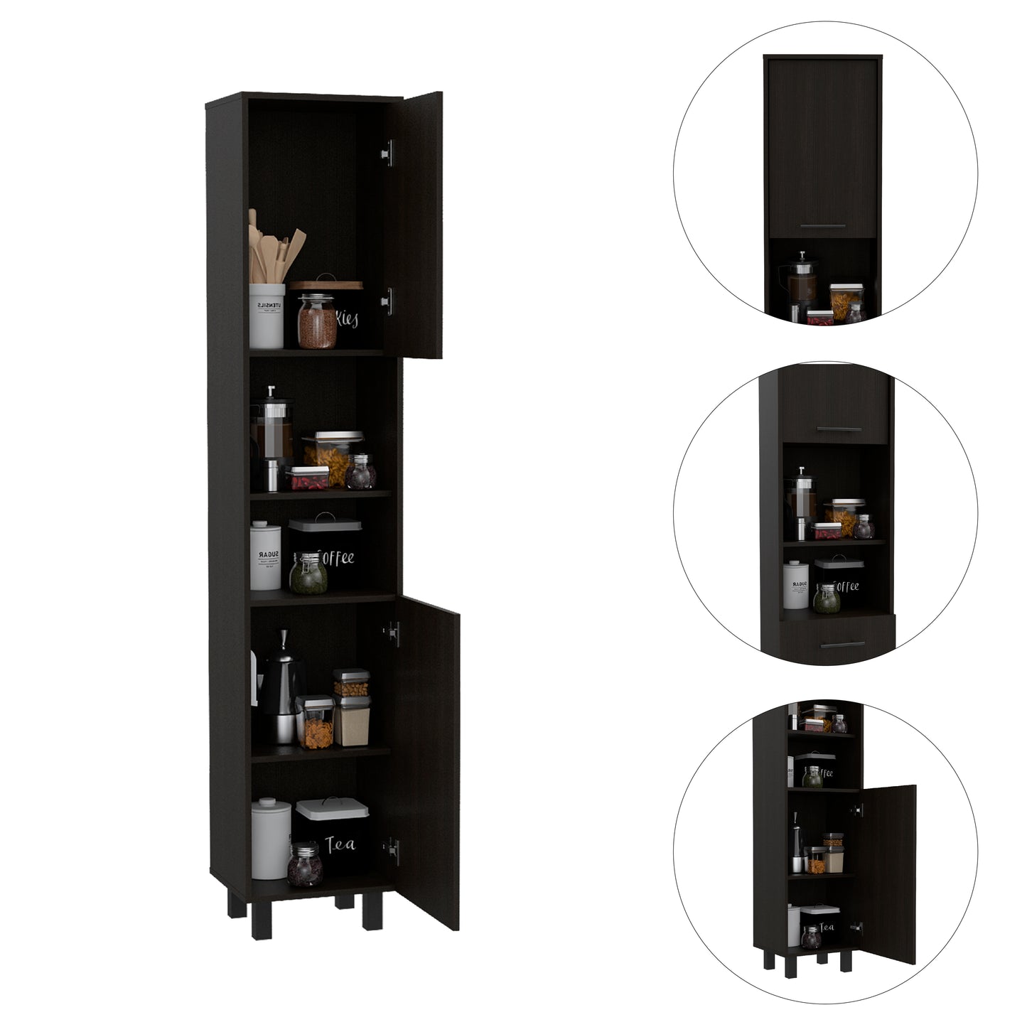 Black Modern Pantry Cabinet - 78 Inch High