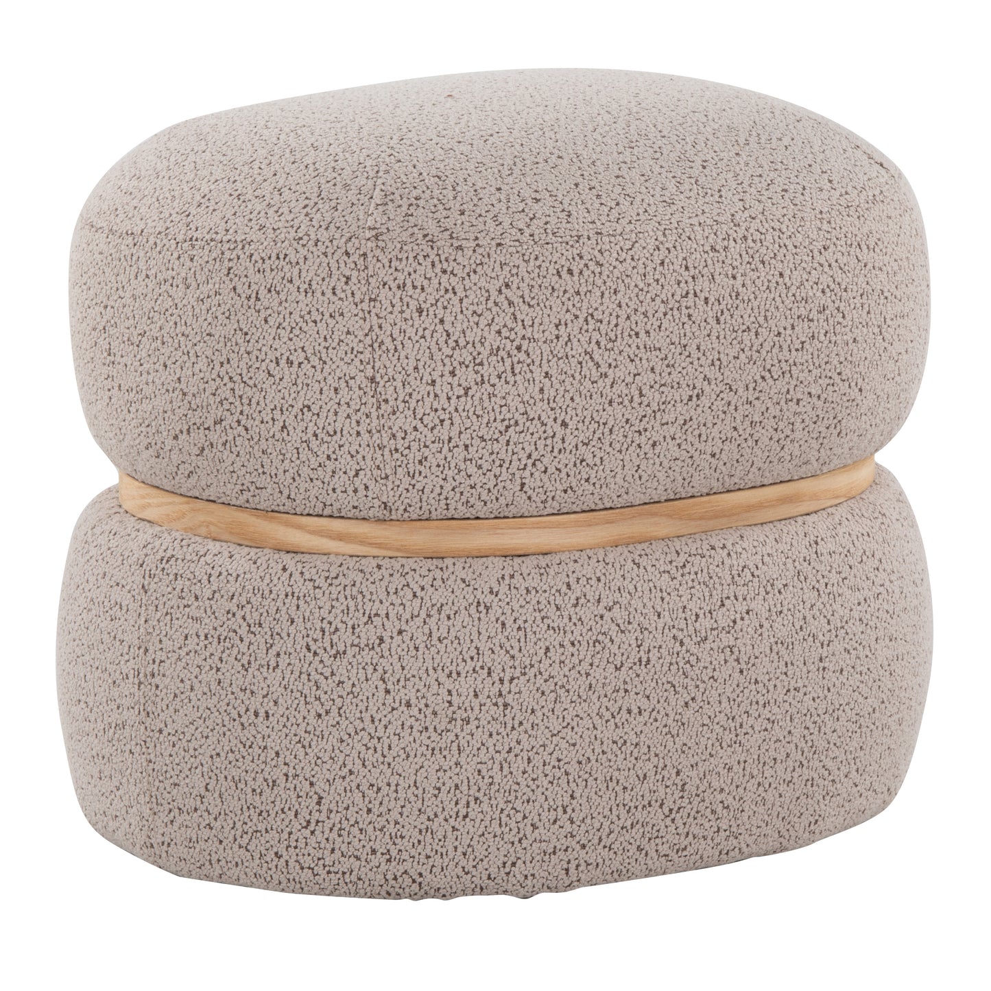 Contemporary Ottoman in Beige Fabric and Natural Wood