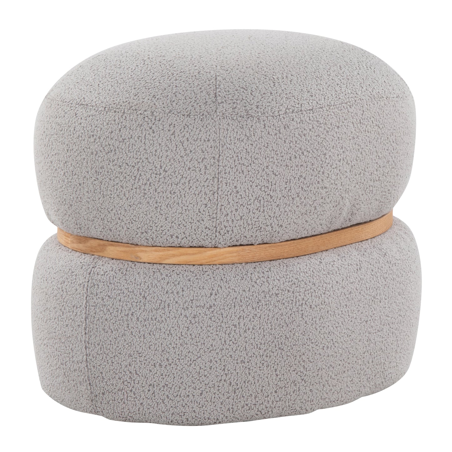 Contemporary Ottoman in Grey Fabric and Natural Wood