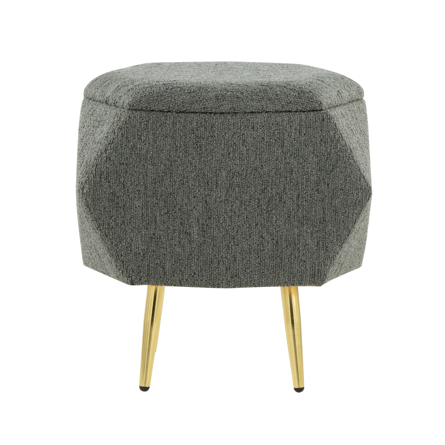 Ottoman in Gold Metal and Green Fabric with Storage