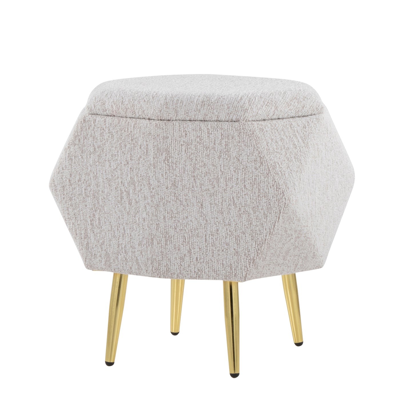 Ottoman in Gold Metal and Light Grey Fabric with Storage
