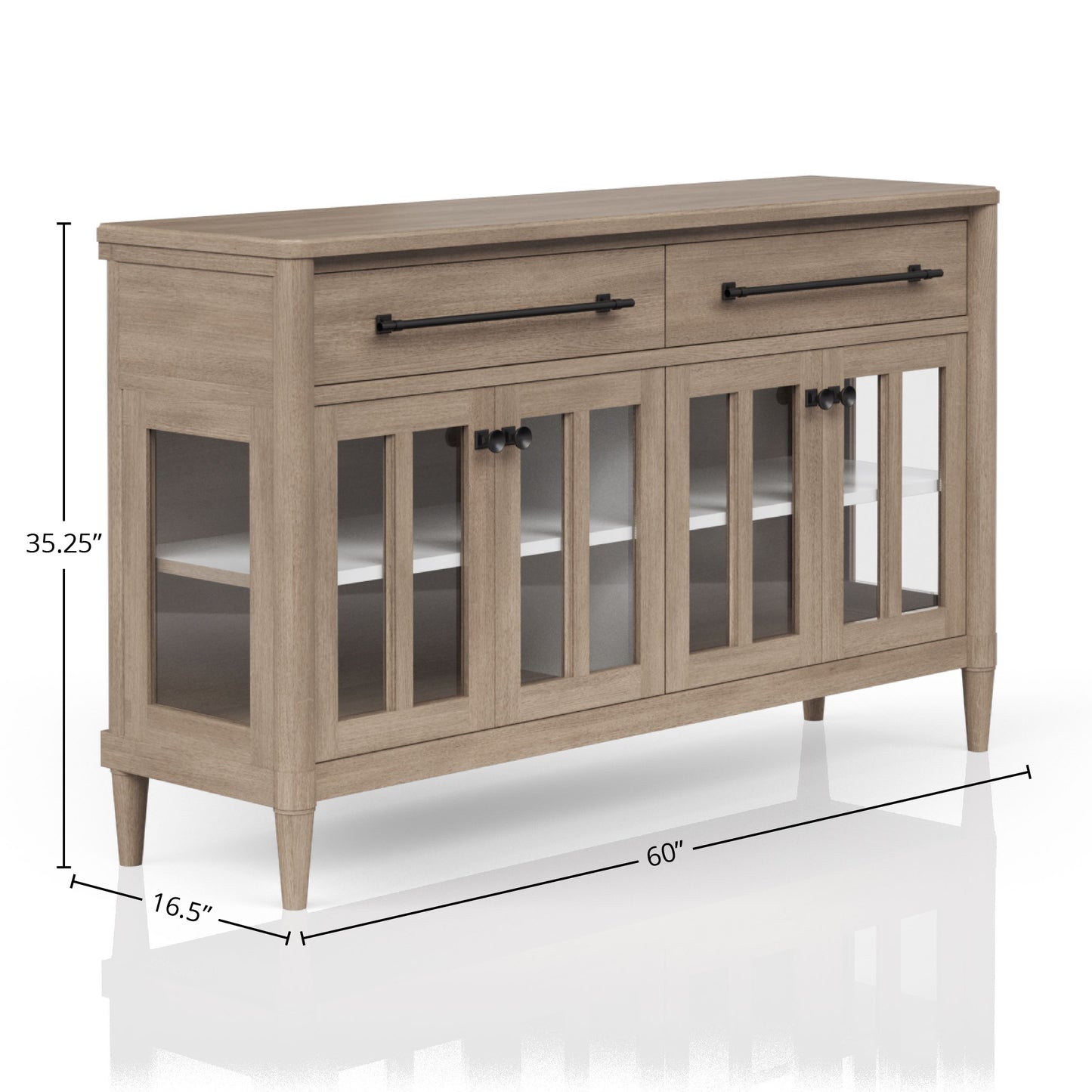 Sand Finish Buffet with Glass Cabinet Doors