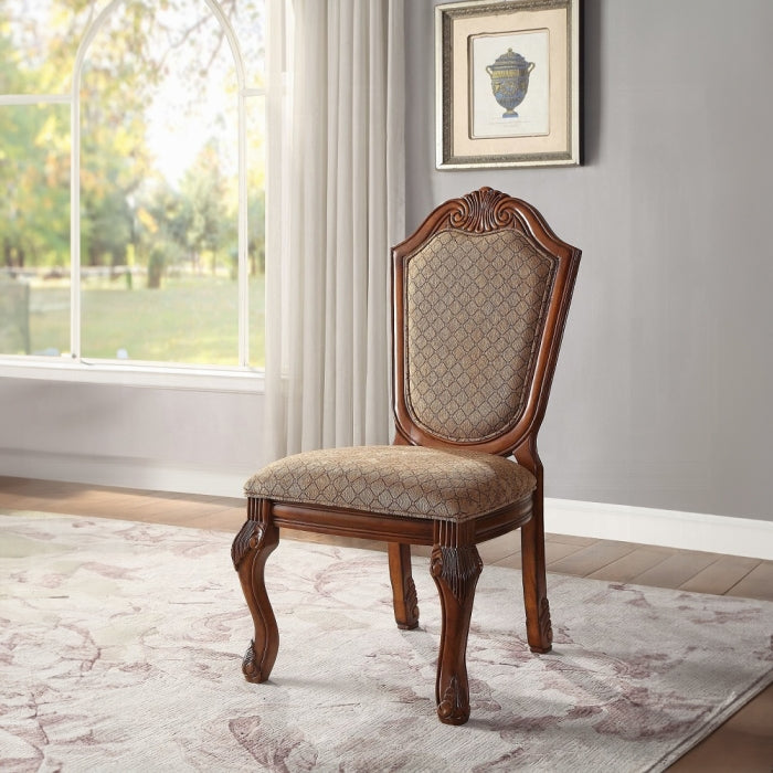 Chateau Fabric & Cherry Finish De Ville Side Chair (Set of 2)