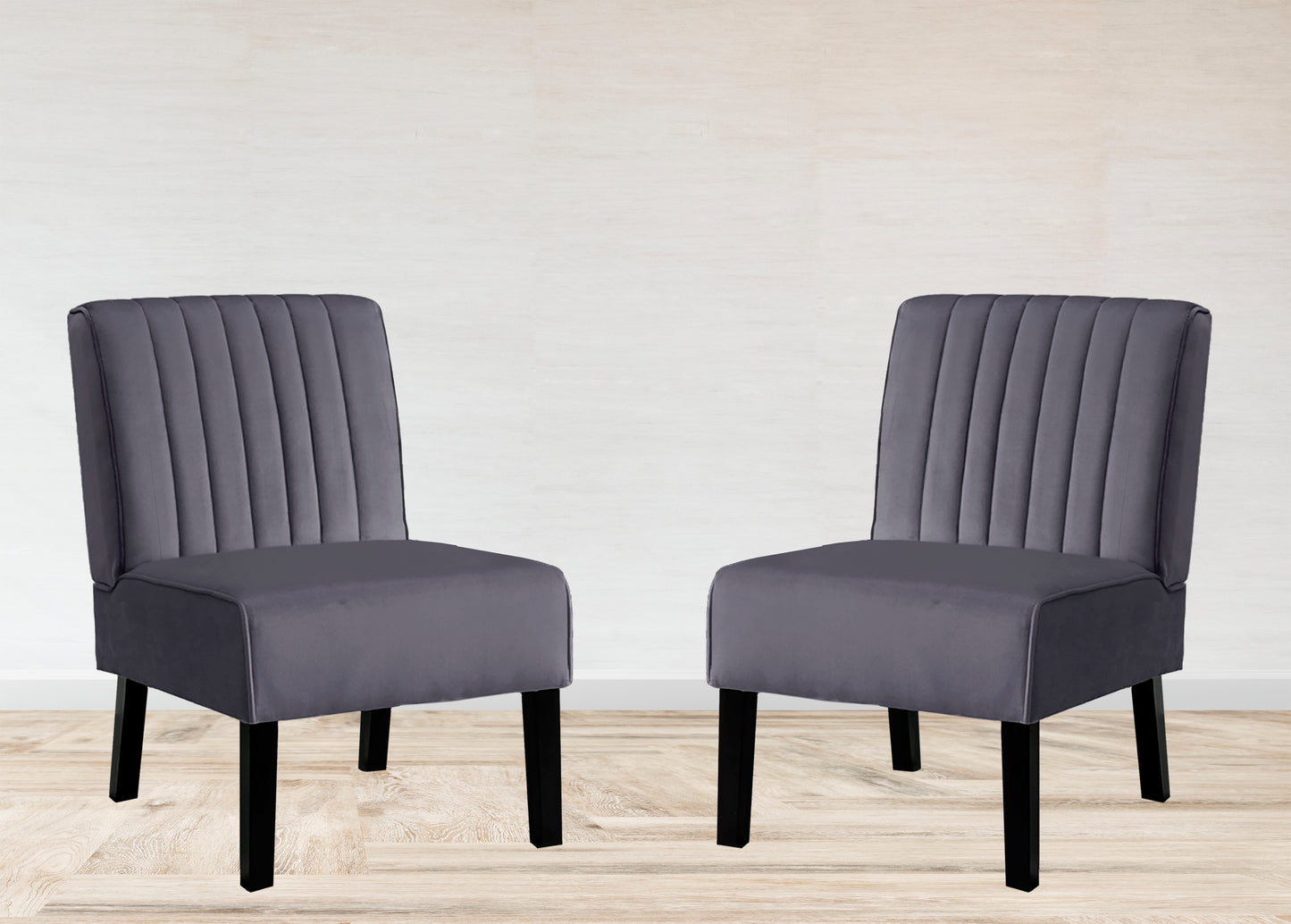 Reese Mid Century Modern Accent Chairs Set of 2 with Minimalist Design, Elegant Velvet Upholstery and Solid Wood Legs, Ideal for Living Room or Bedroom, Grey