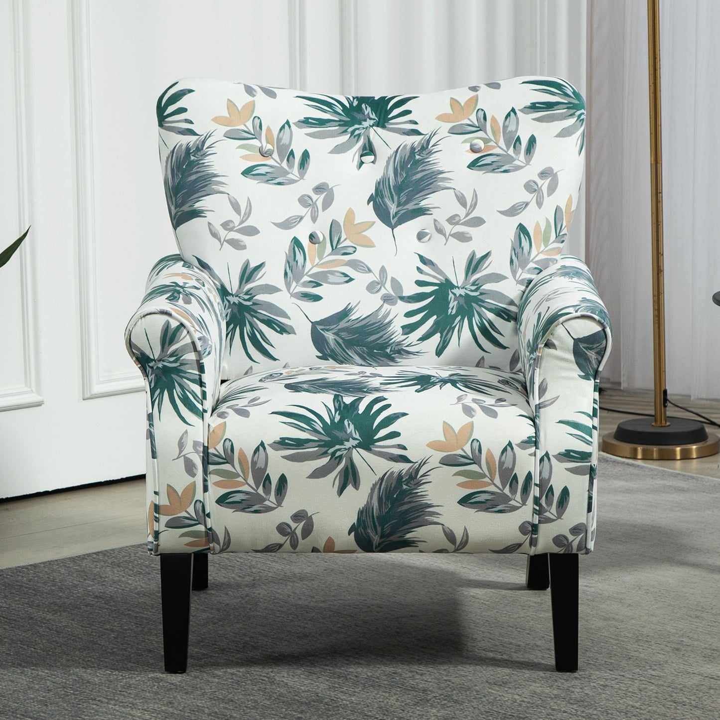 Mid-Century Modern Wingback Accent Chair, Upholstered Fabric Armchair with Sturdy Wood Legs, High-Back Padded Club Chair for Living Room Bedroom Office
