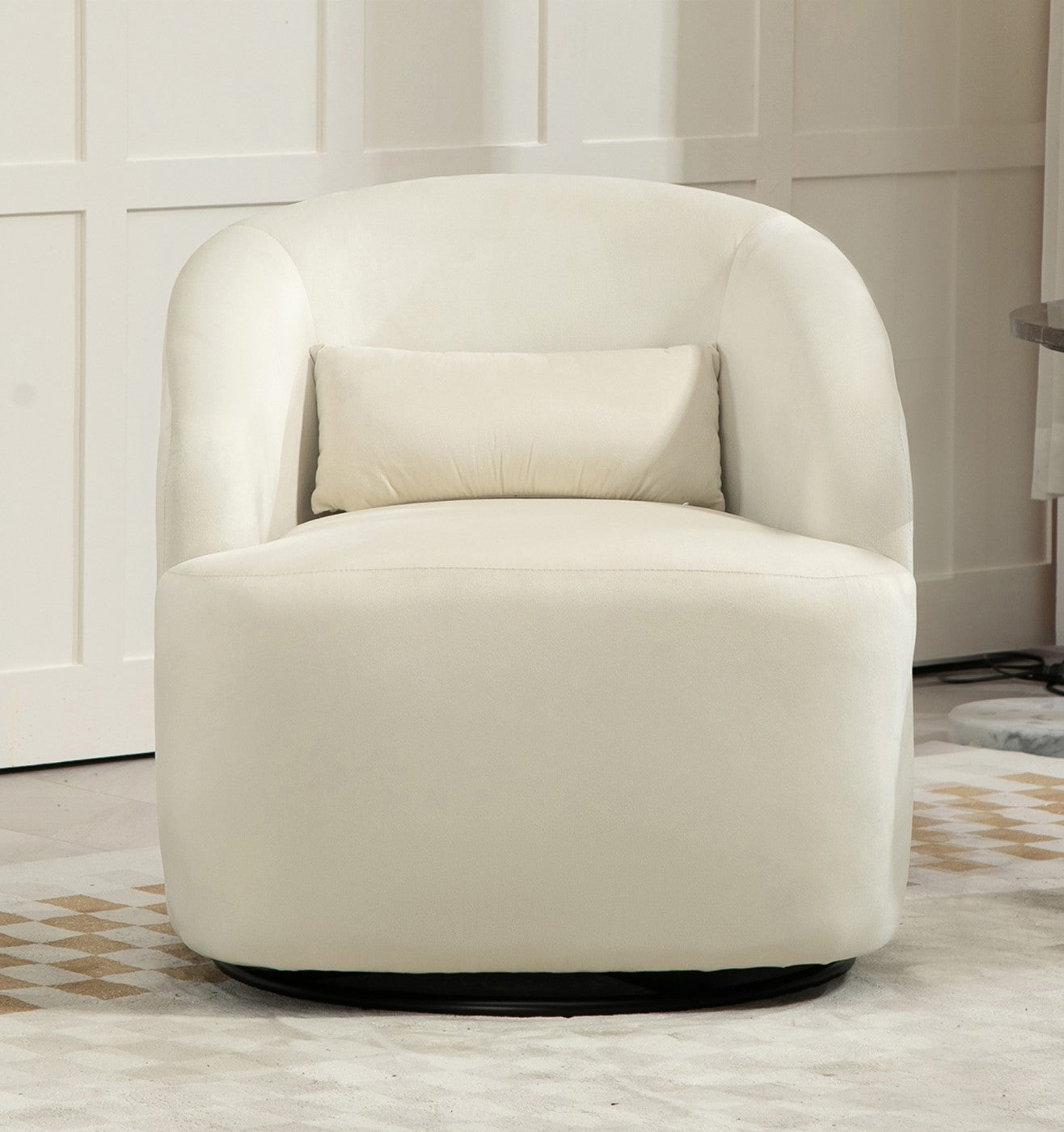 366 Degree Swivel Barrel Accent Chair, Velvet Upholstered Curved Armchair, Fully Assembled Contemporary Leisure Chair for Living Room Bedroom Office
