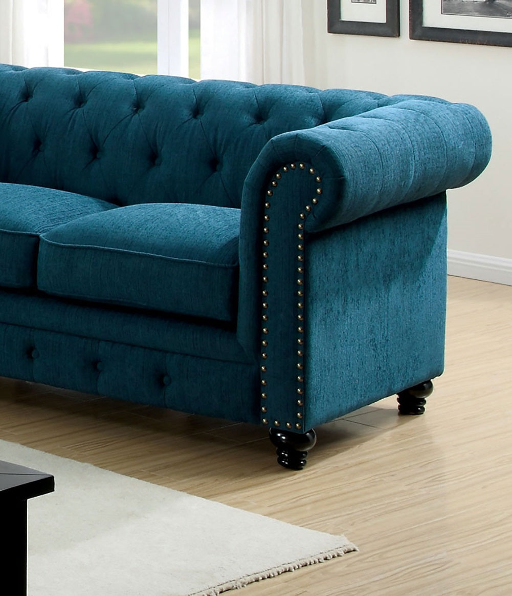 Teal Wood Frame Loveseat - 67.25" Rolled Arms for Living Room