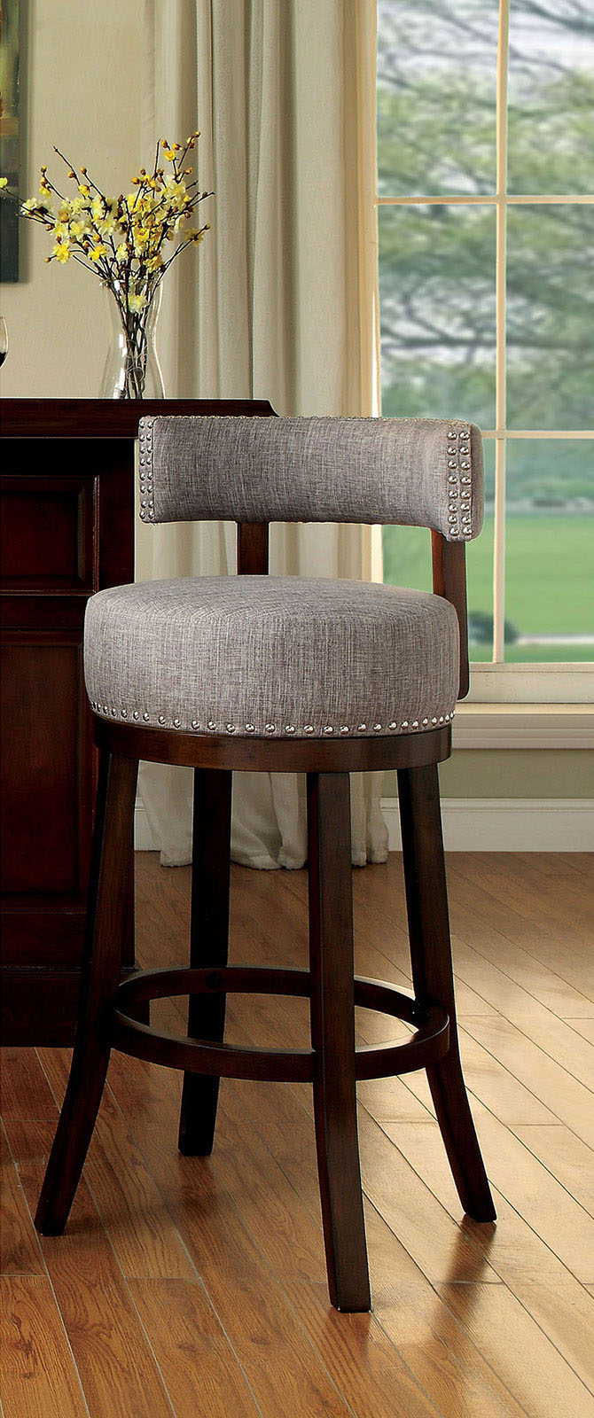 Bar Chairs 2pc 25" Supported On Rich Dark Wooden Legs The Fabric Padded Seats And Backrests Provide Comfortable Seating Dark Oak / Light Gray
