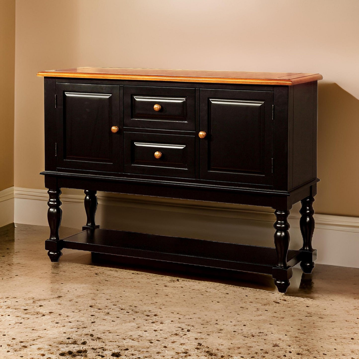 Black Oak Dining Server with Drawers - Transitional Style