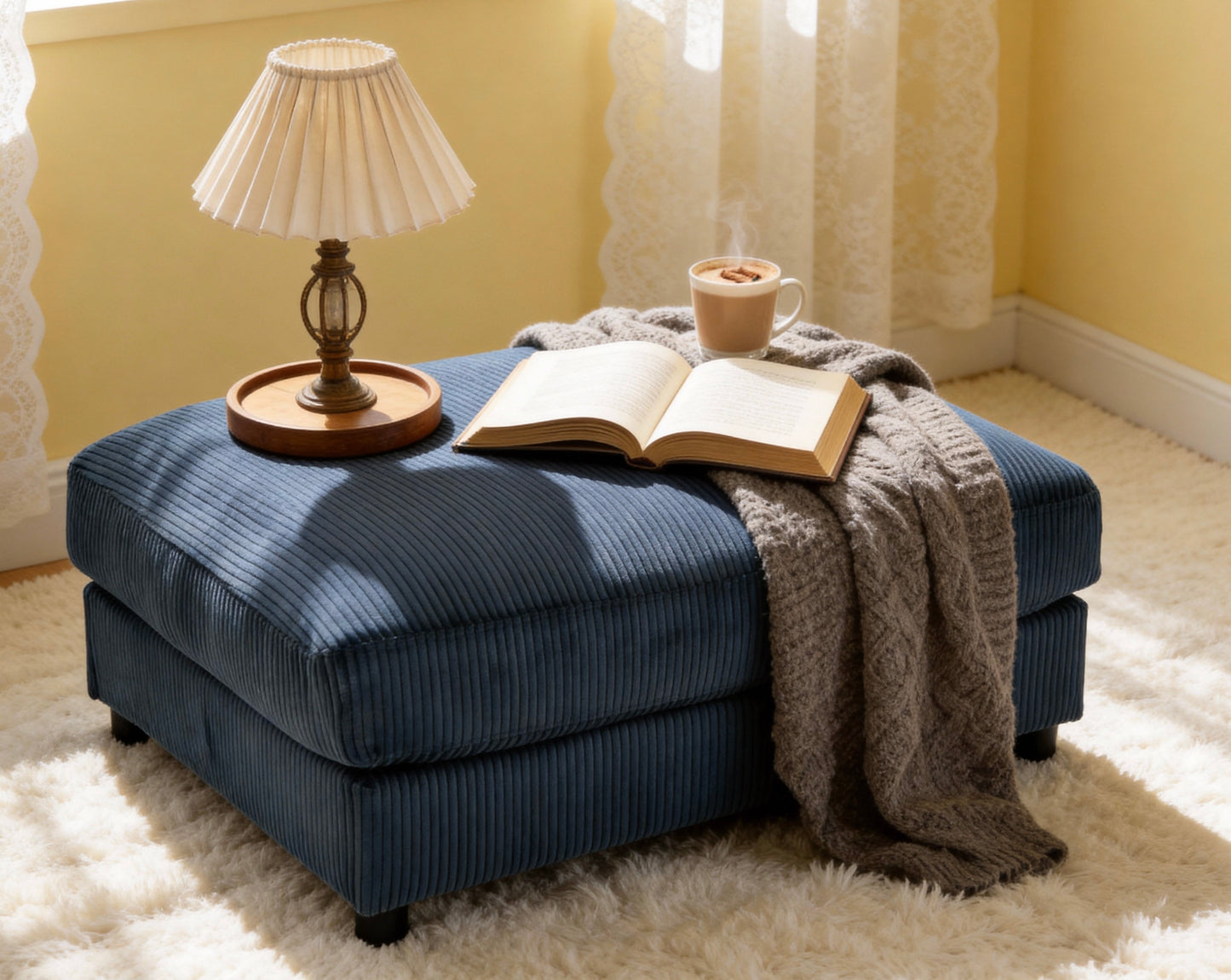 Corduroy Upholstered Rectangle Ottoman