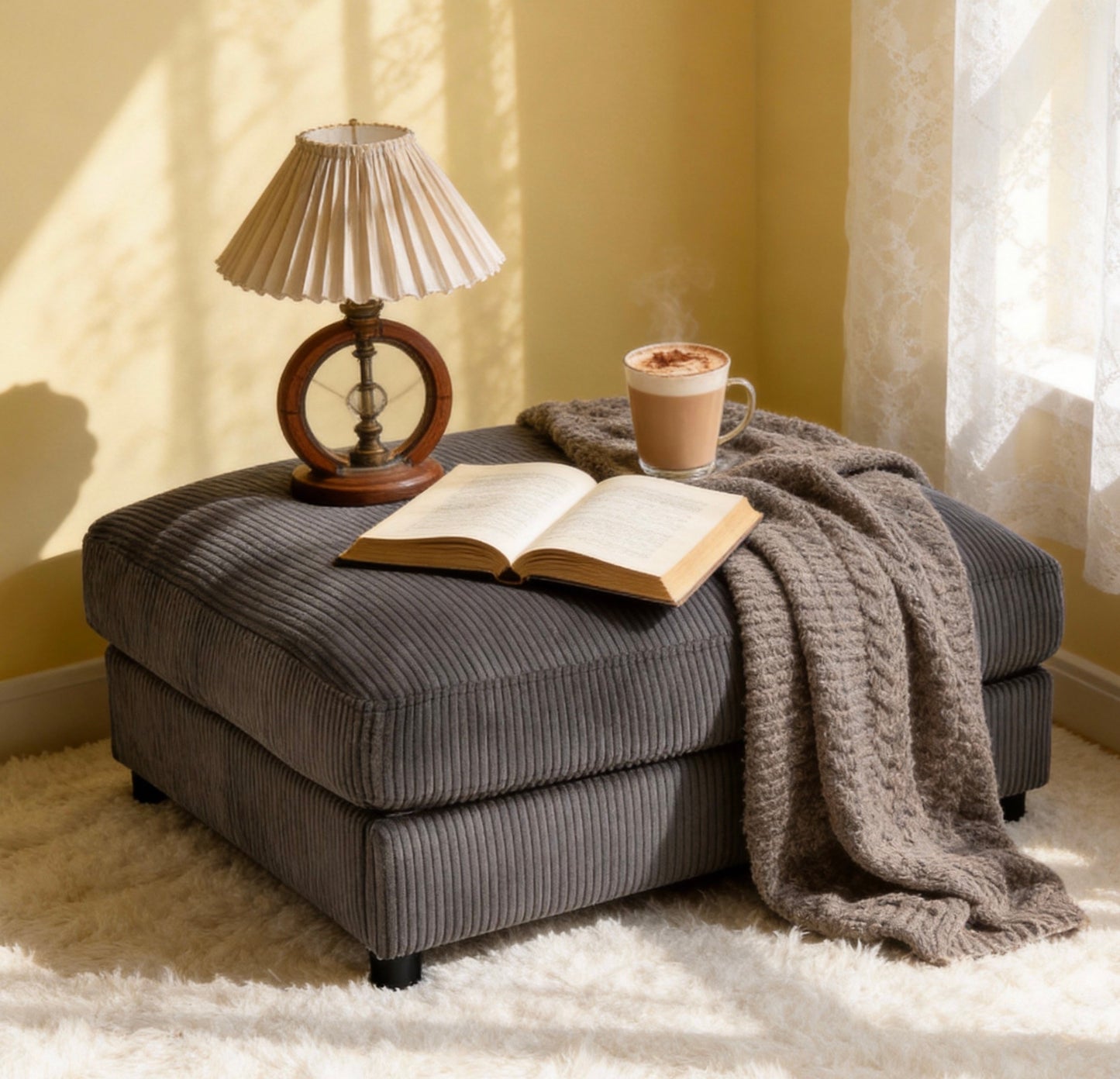 Corduroy Upholstered Rectangle Ottoman