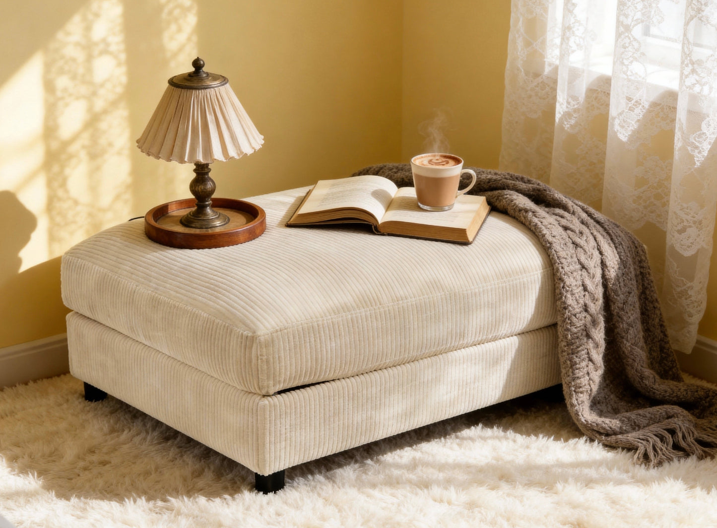 Corduroy Upholstered Rectangle Ottoman
