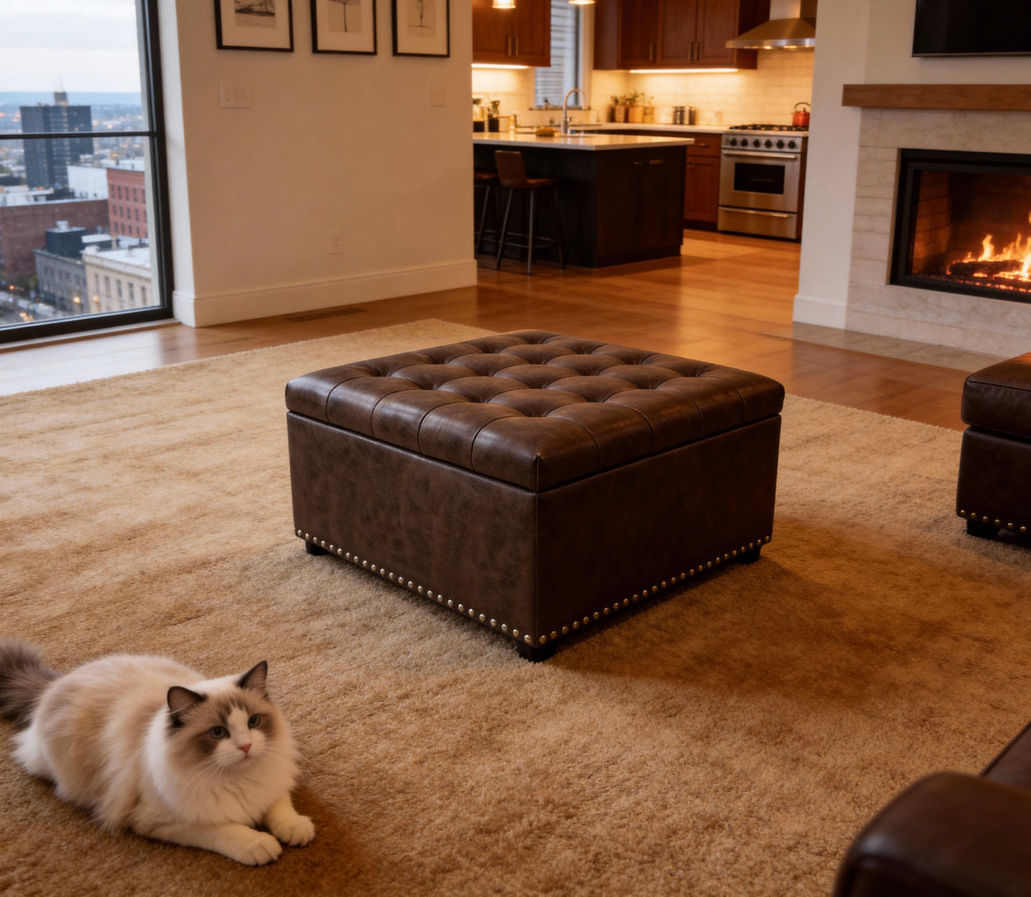 Tufted Storage Ottoman with Studs
