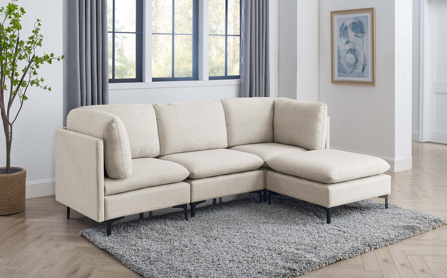 Linen Upholstered Modular Sectional with Metal Legs