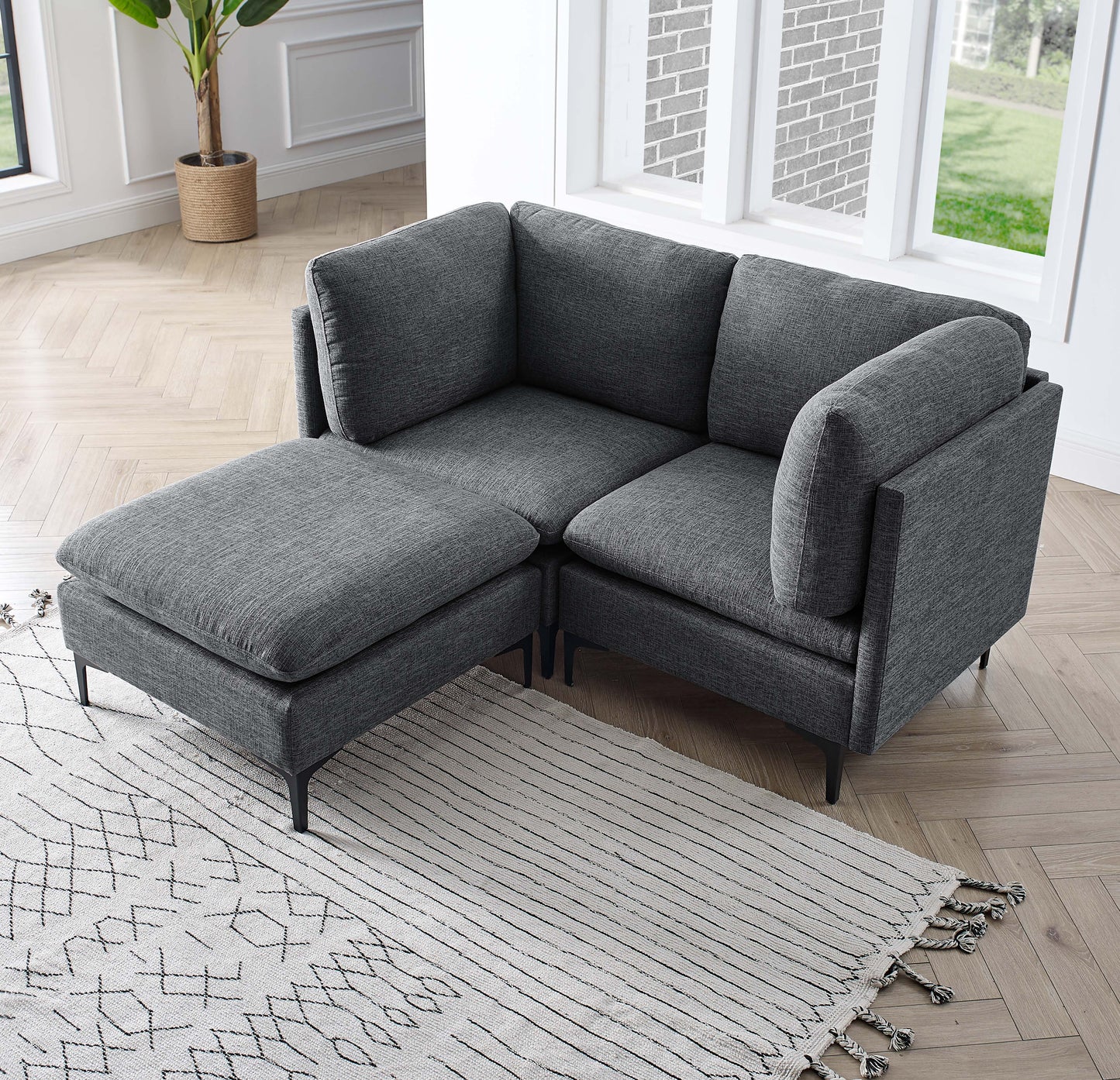 Linen Upholstered Modular Sectional with Metal Legs