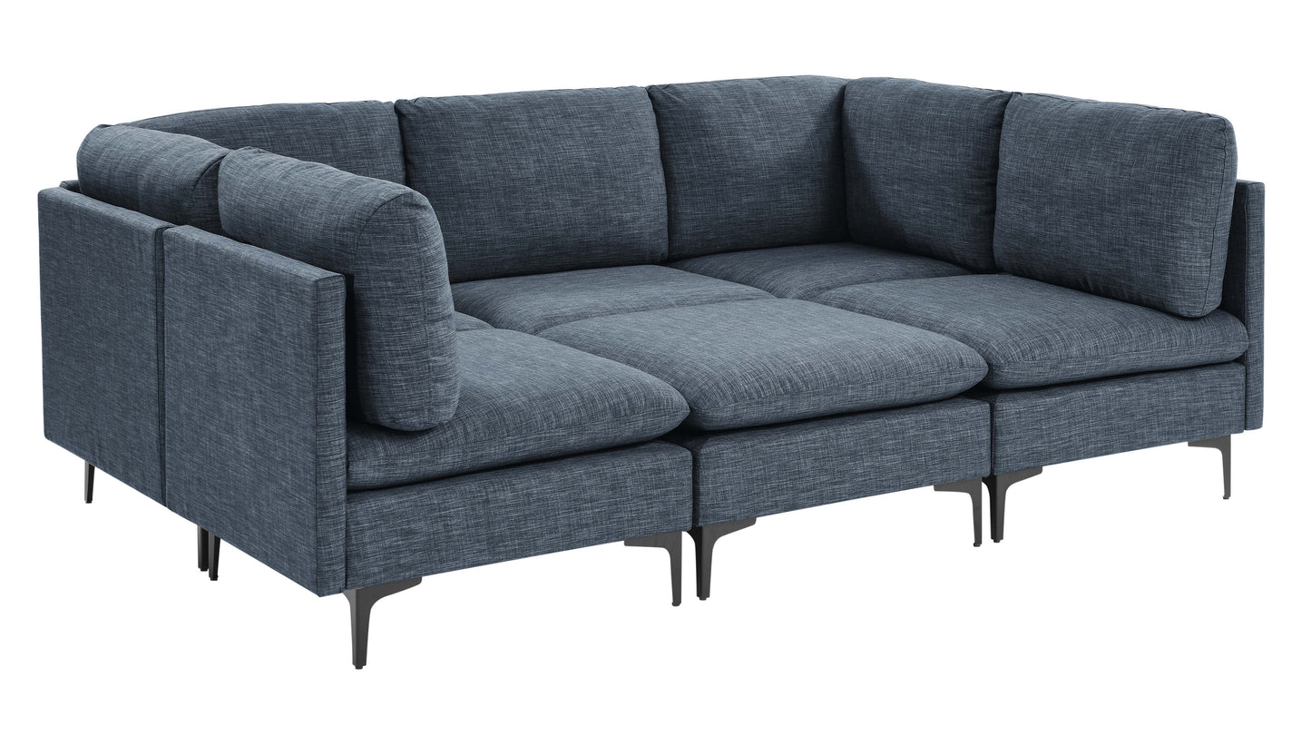 Dark Blue Linen Modular Sectional - 6 Seats for Living Room