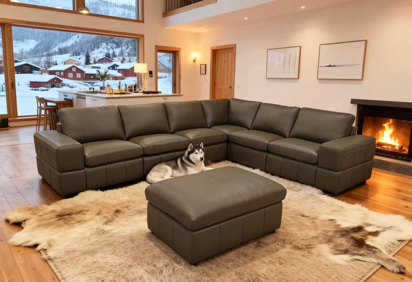 Large Arm Leather Match Upholstery Modular Sectional