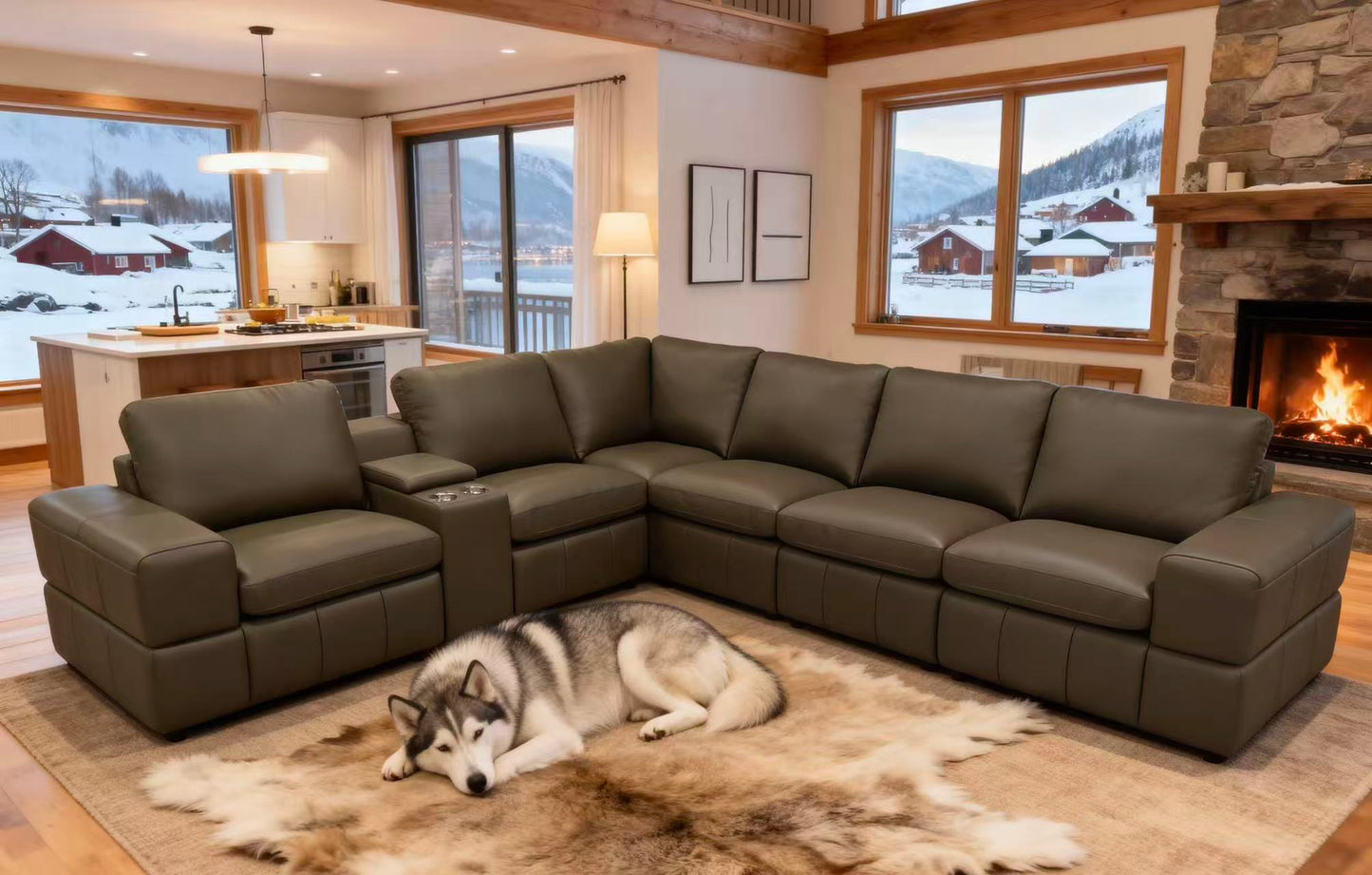 Large Arm Leather Match Upholstery Modular Sectional
