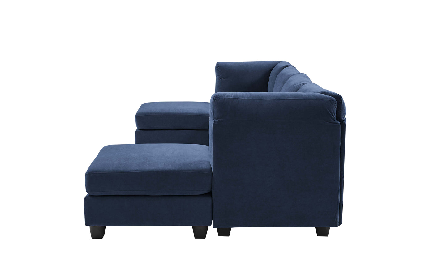Dark Blue Polyester Modular Sectional - 6 Seat