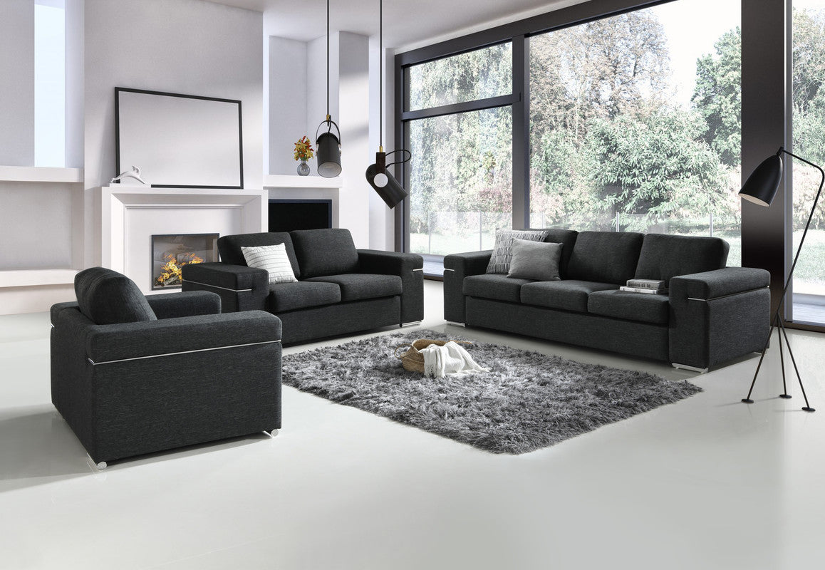 Black Linen Armchair - 35" Wide Seat for Living Room