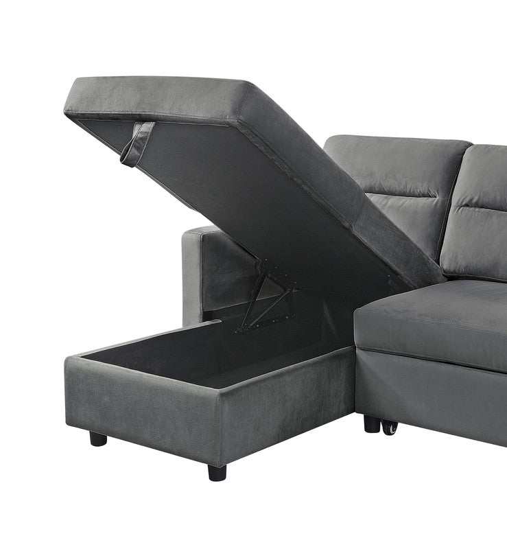 Iride Dark Gray Velvet Sleeper Sectional - 3 Seat Comfort