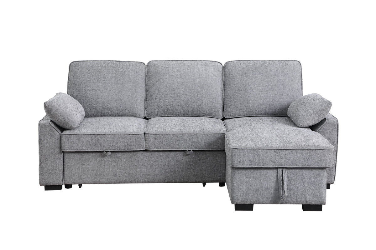 Light Gray Chenille Sleeper Sectional - 3 Seats Storage Chaise