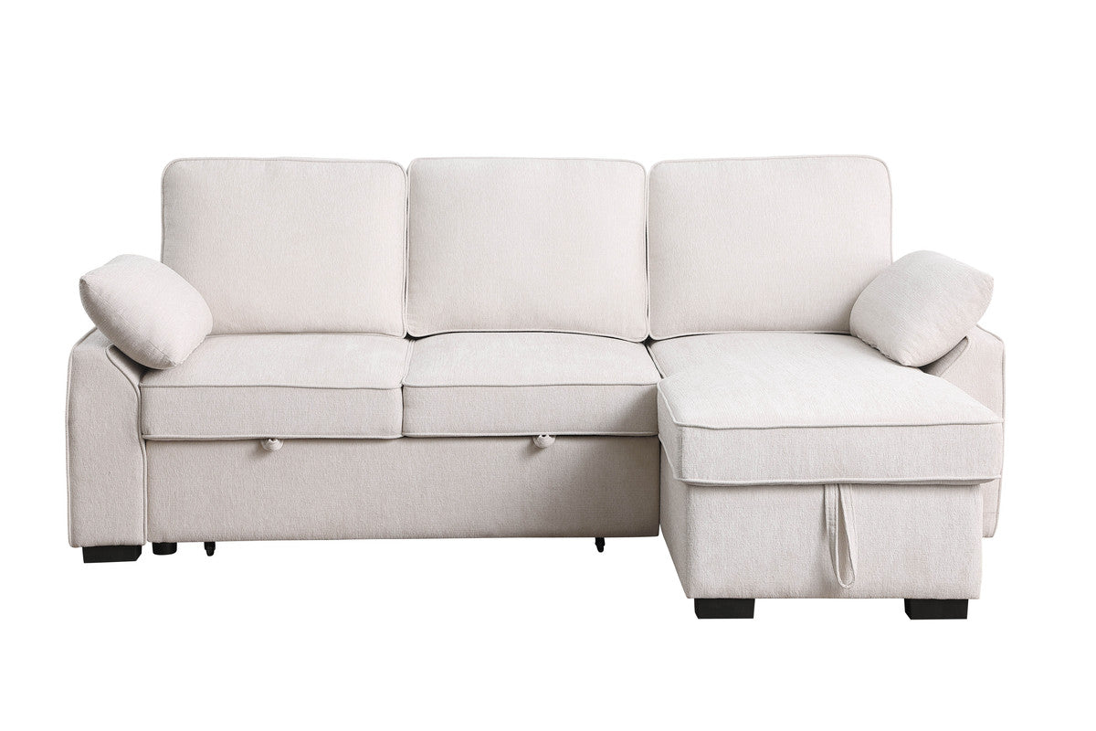 3 Seat Beige Chenille Sectional Sofa with Sleeper