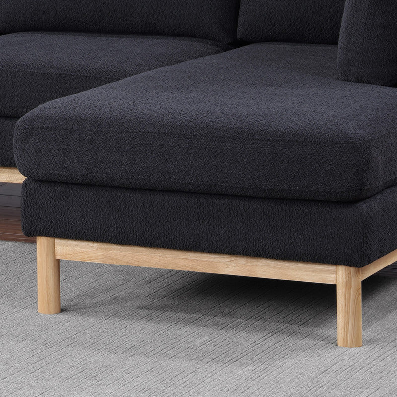 Helena Black Sherpa Sectional Sofa - 4 Seat