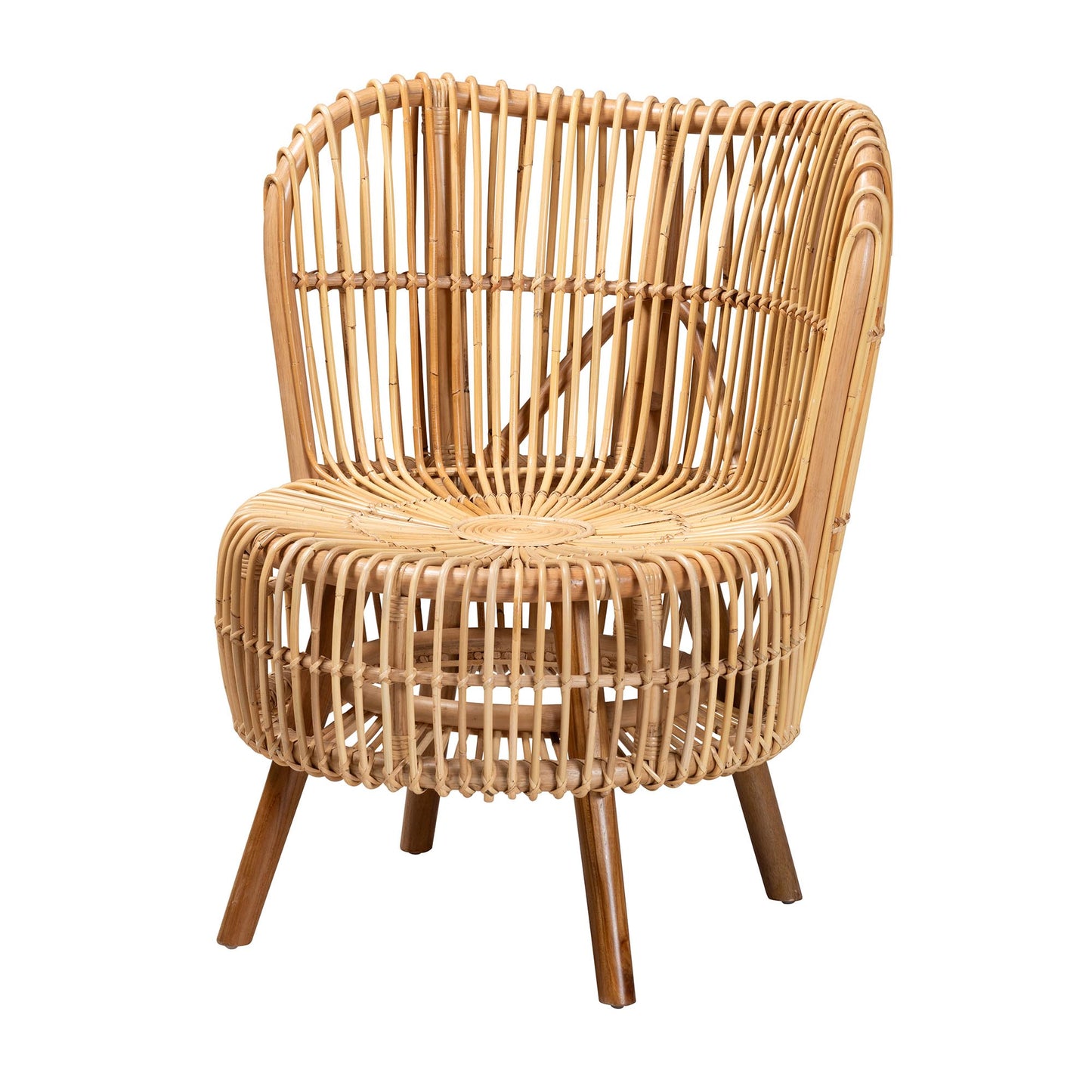 Modern Bohemian Natural Rattan Wide Seat Lounge Chair