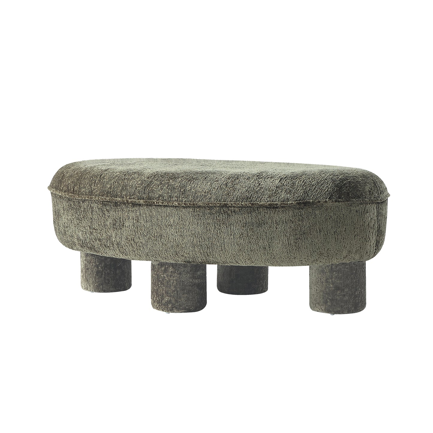 Olive Green Chenille Ottoman - 45.5" Round