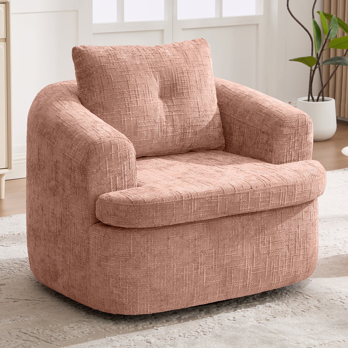 360° Swivel Sofa Chair Accent Barrel Chair 36.6" Swivel Round Chair with Dual-layer Cushion Design for Living Room, Bedroom, Office and Hotel, Pink