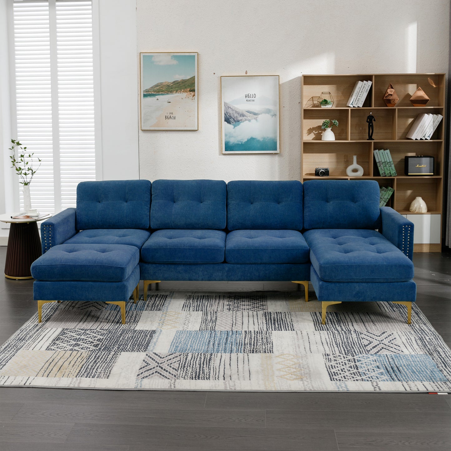 110" L-Shape Convertible Sectional Sofa Couch with Movable Ottoman for Living Room, Apartment, Office, Blue