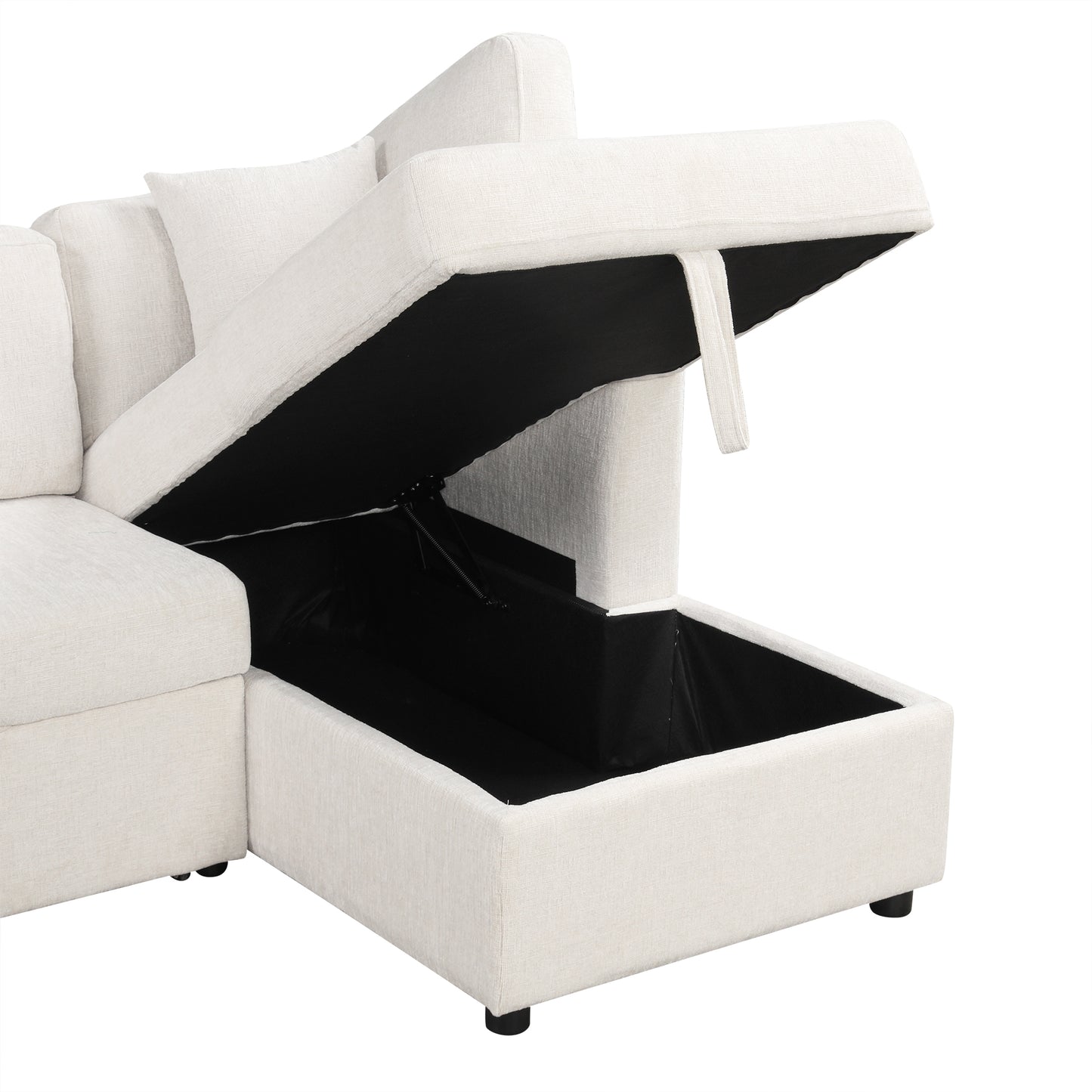 108" U-Shaped Sectional Sofa Bed - Beige with Storage for Living Room