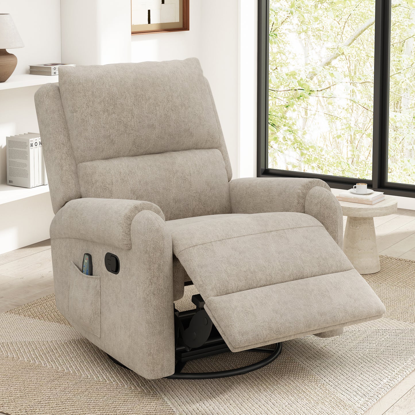 Manual Recliner Massage Recliner Chair Nursery Recliner Chair Swivel Rocker Recliner Sofa with a Side Storage Pocket for Living Room, Bedroom and Nursery, Oatmeal