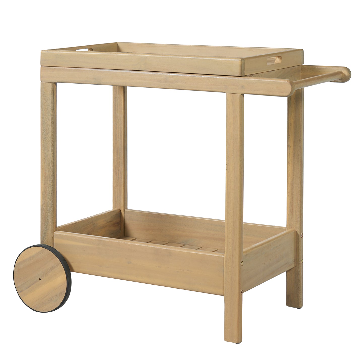 Acacia Wood Outdoor Bar Cart with Rolling Wheels for Patio