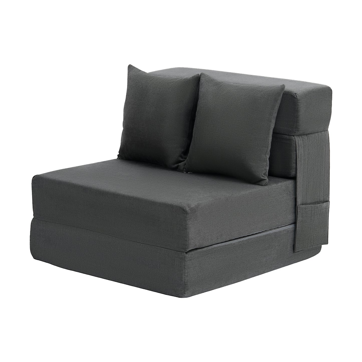 Folding Sofa Bed, 3-in-1 Foldable Couch Bed with 2 Pillows and Washable Cover, 25D High Density Memory Foam Convertible Sleeper Chair Bed, Futon Couch for Living Room, Bedroom, Dark Grey(Single)