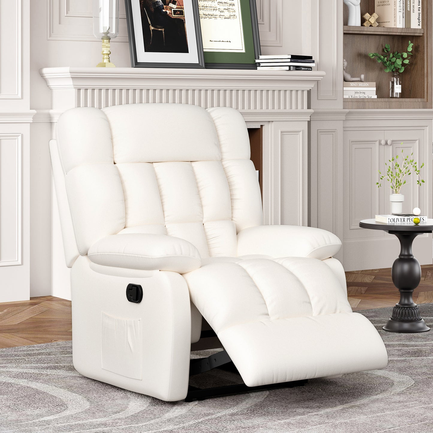 Recliner Chair, Upholstered Rocker Recliner Chair with Side Pocket, Ergonomic 110°-160° Adjustable Reclining Chairs for Adults, Single Sofa Chair with Footrest,Recliner Sofa for Living Room